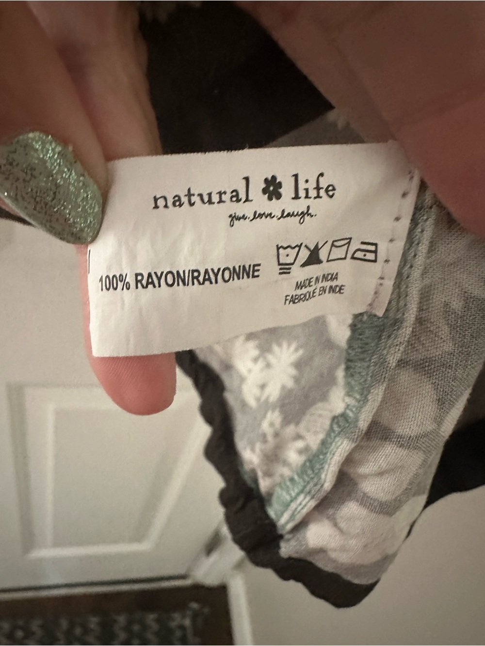 Natural Life Dara V-Neck Tunic Dress Boho Sage Black Floral Border Size Large - Picture 10 of 10